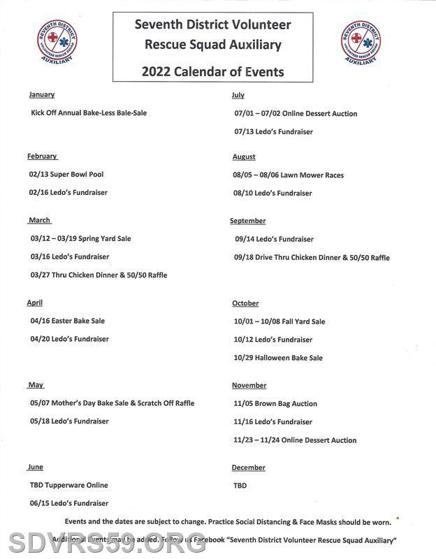 Seventh District Volunteer Rescue Squad 2022 Auxiliary Events Seventh District Volunteer Rescue Squad 2022 Auxiliary Events